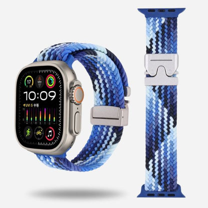 Blue & white elastic strap for Apple Watch with titanium clasp