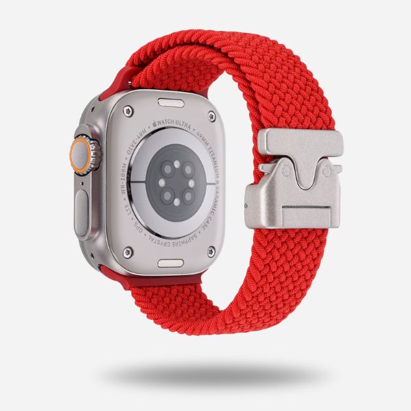 Apple Watch with red woven strap & titanium clasp